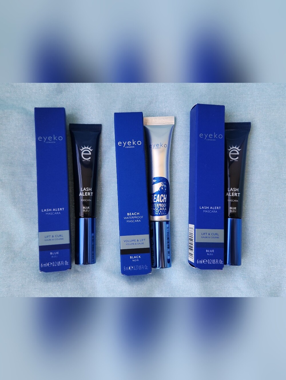 Eyeko London Mascara Bundle - 2x Lash Alert Blue & 1x Beach Waterproof Black-NIB